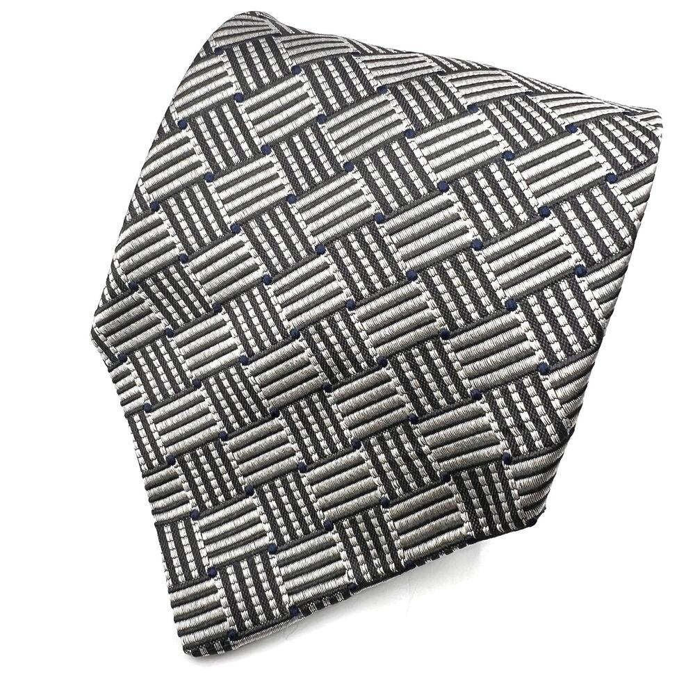 Tommy Hilfiger Men's Tie-60"- Silver/Gray/Blue Geometric Jacquard Silk Tie-USA